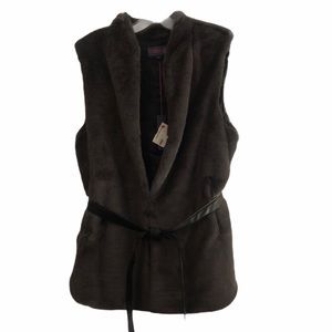 NEW Fabulous Cymbo Chocolate Belted Faux Fur Vest L